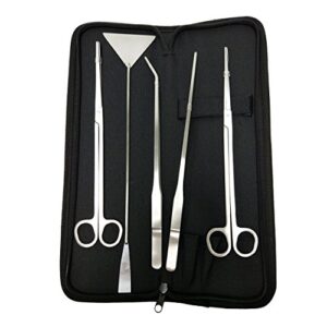 Signstek Kit Herramientas Acuario Profesional 5 en 1 de Acero Inoxidable | Pinzas, Tijera, Espátula y Estuche para Plantas Acuáticas y Peces
