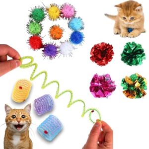 Juguetes para Gatos (18 uds) – Set con 4 Muelles y 14 Pelotas Interactivas, Accesorios Antiestrés para Gatos Bebés y Adultos