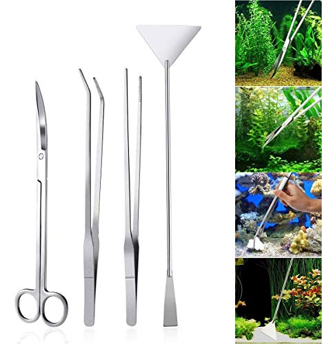 Kit de Herramientas Acuario Voarge – Set 4 Piezas Acero Inoxidable para Plantas Acuáticas, Pinzas y Espátula Antideslizantes