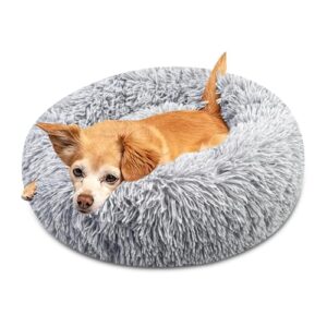 Cama Redonda para Perro y Gato Brevanza – Felpa Suave, Antideslizante, Diseño Donut, Lavable, 50cm Gris