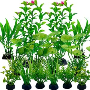Vibury Plantas Decorativas para Acuarios – Set de 14 Plantas Artificiales Verdes para Peceras y Acuarios, Decoración Segura y Realista